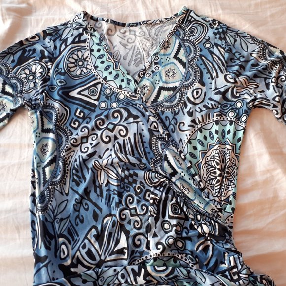 Lycra A-line midi dress - blue and black pattern - Picture 6 of 6